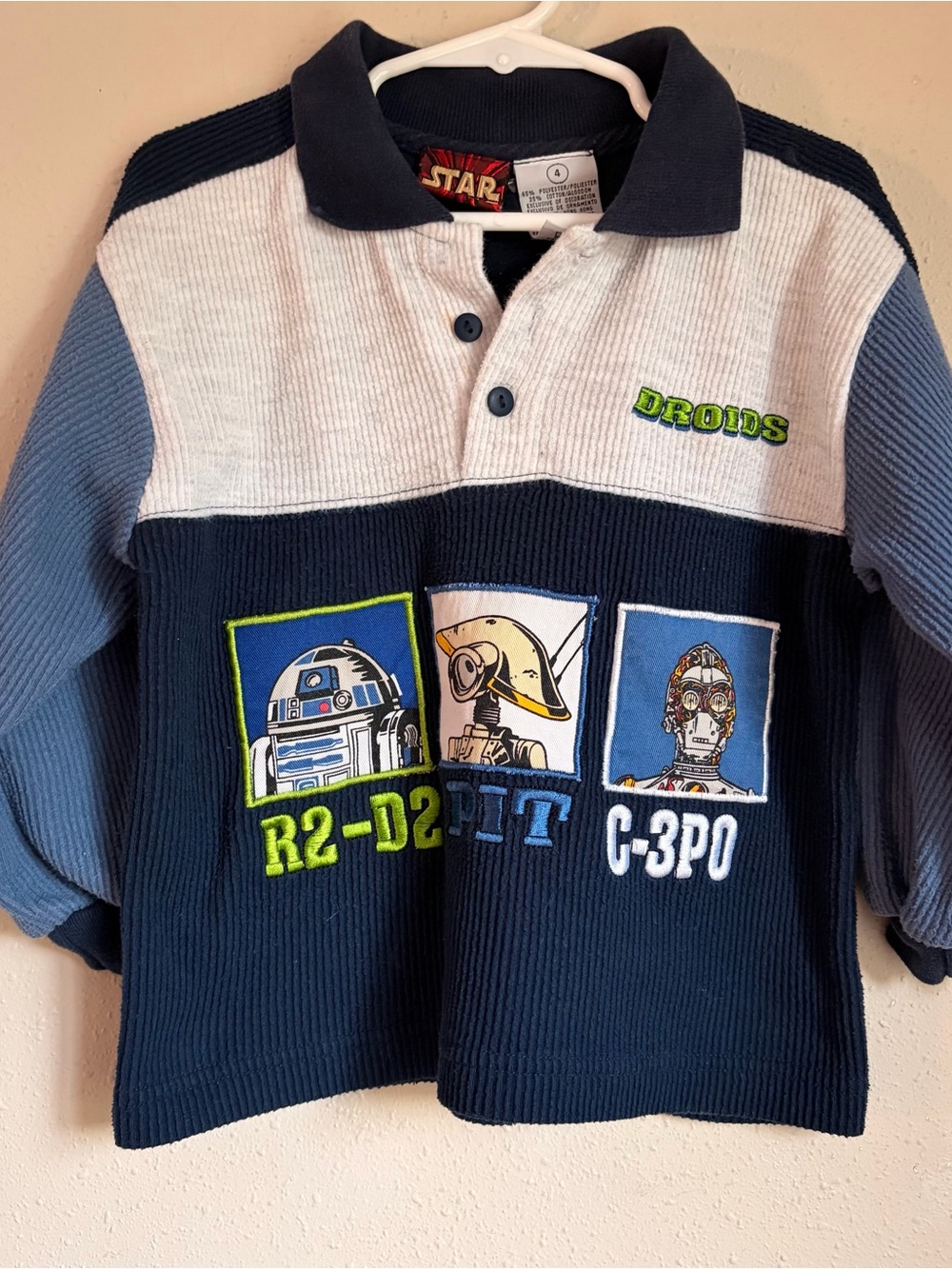 Vintage Star Wars Kids Navy & Light Blue Droids Polo Shirt
